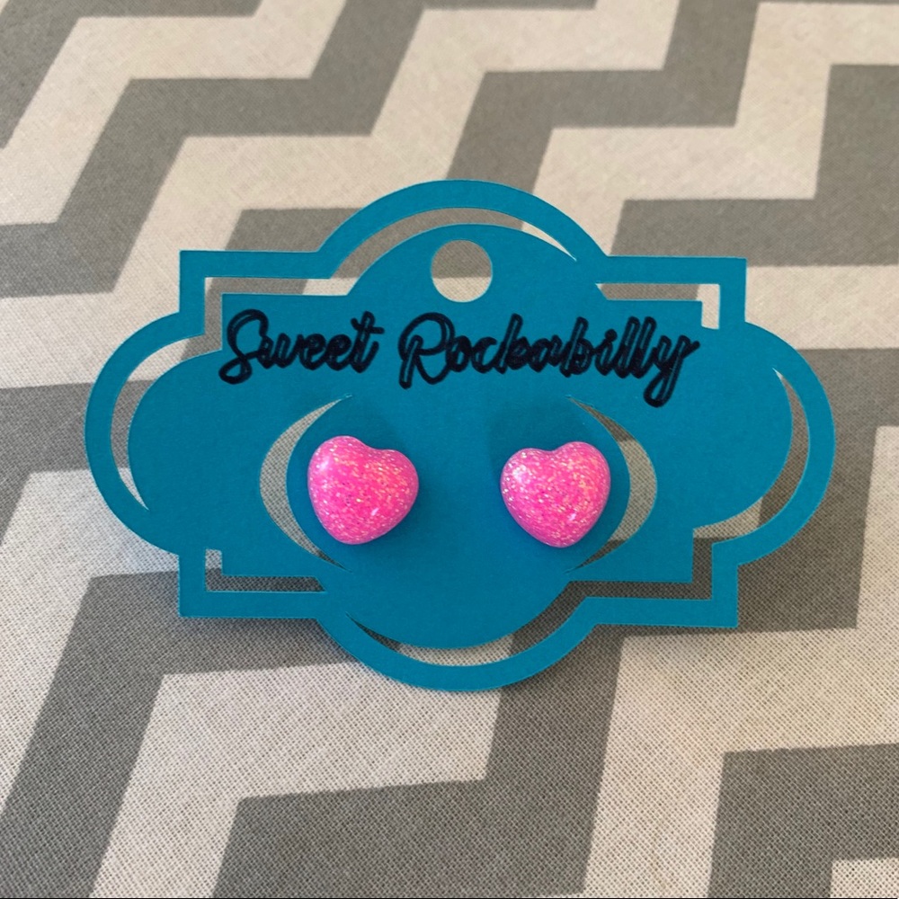 Hot Pink Glitter Heart Earrings💖